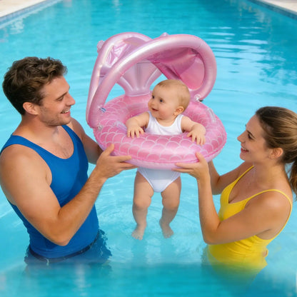 Kid Pool Toys Inflatable Swimming Ring Toys Pool Float Inflatable with Canopy for Boys Girls for Home Outdoor Lake River