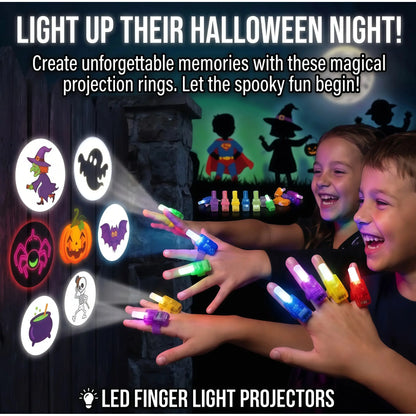 48Pc Halloween Gift Must-Have, Spooky LED Projection Glow Finger Ring Lights, Non-Candy Kids Gift, Unisex All Ages, for Halloween Trick-Or-Treat, Cosplay, Themed Party & Night Decor
