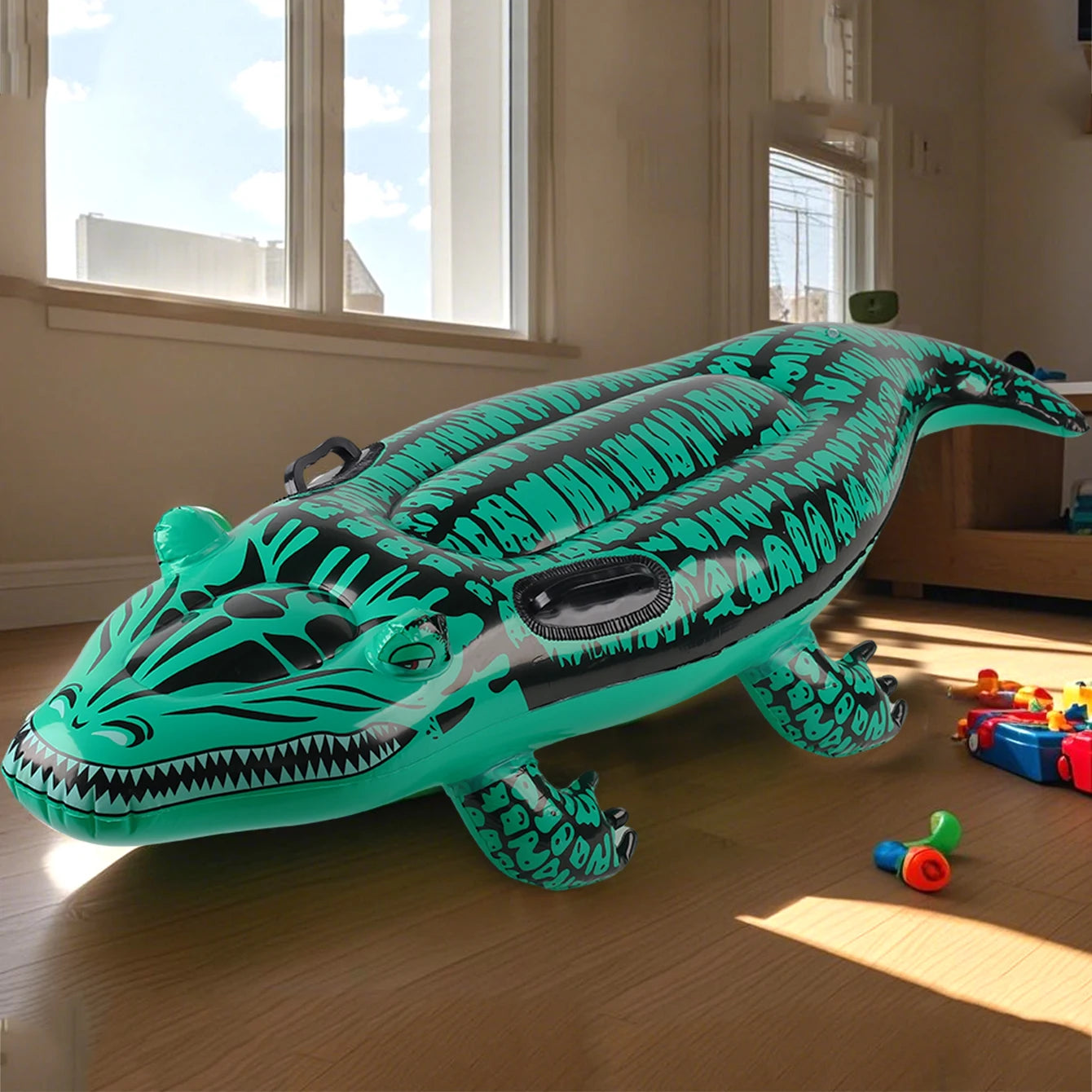 1PC Adventure-Ready Crocodile Inflatable Ride-On with Handles, Summer Thickened Pool Float for Kids & Adults,