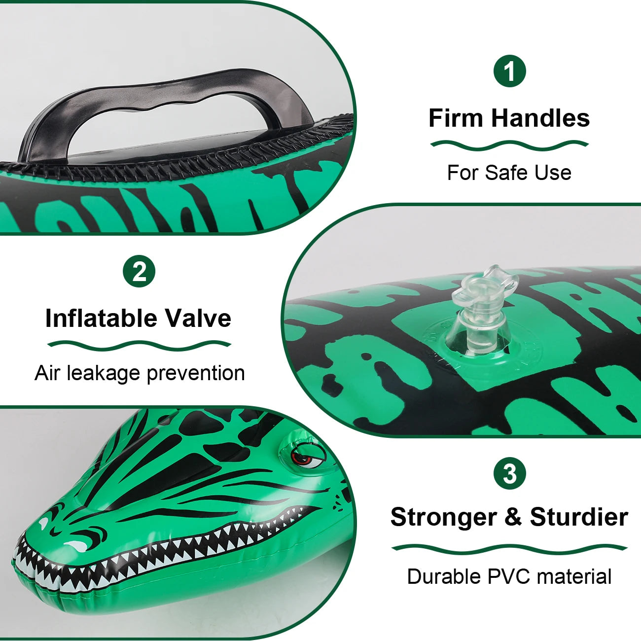 1PC Adventure-Ready Crocodile Inflatable Ride-On with Handles, Summer Thickened Pool Float for Kids & Adults,